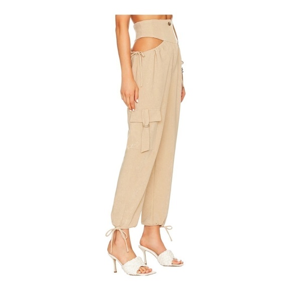 NWT H:OURS x Revolve Suki Cutout Jogger Pant Khaki Beige XXS Sexy - Picture 3 of 10